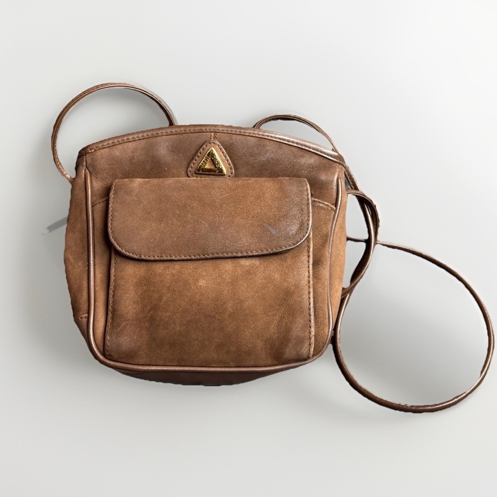 Vintage Y2K 90s White Stag Leather Handbag Purse Bag Crossbody Brown 8x8" Logo